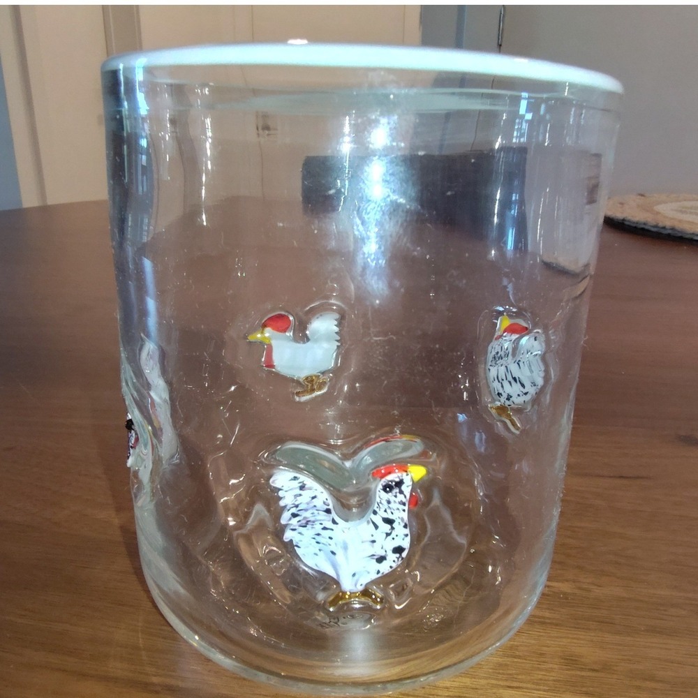Anthropologie 3D Chicken Rooster Embossed Clear Glass Tumbler Whimsical Glass - Picture 4 of 6